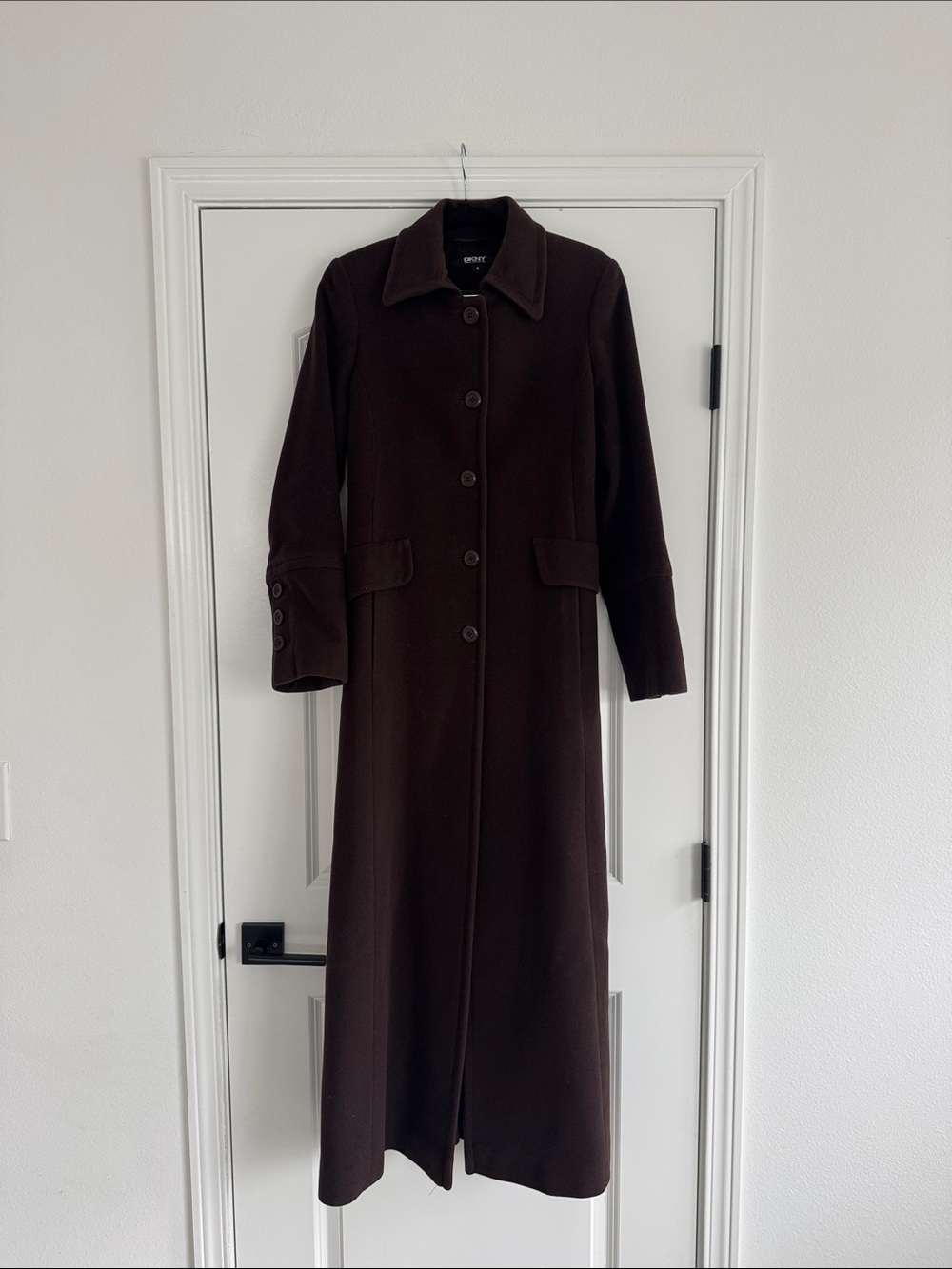 Chocolate Brown maxi length wool/cashmere coat